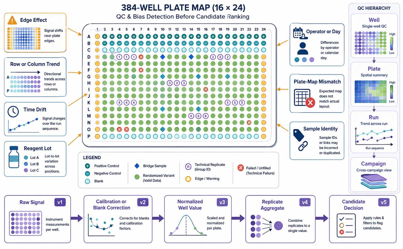 Plate screening quality control and bias map for diagnostic enzyme variant experiments
