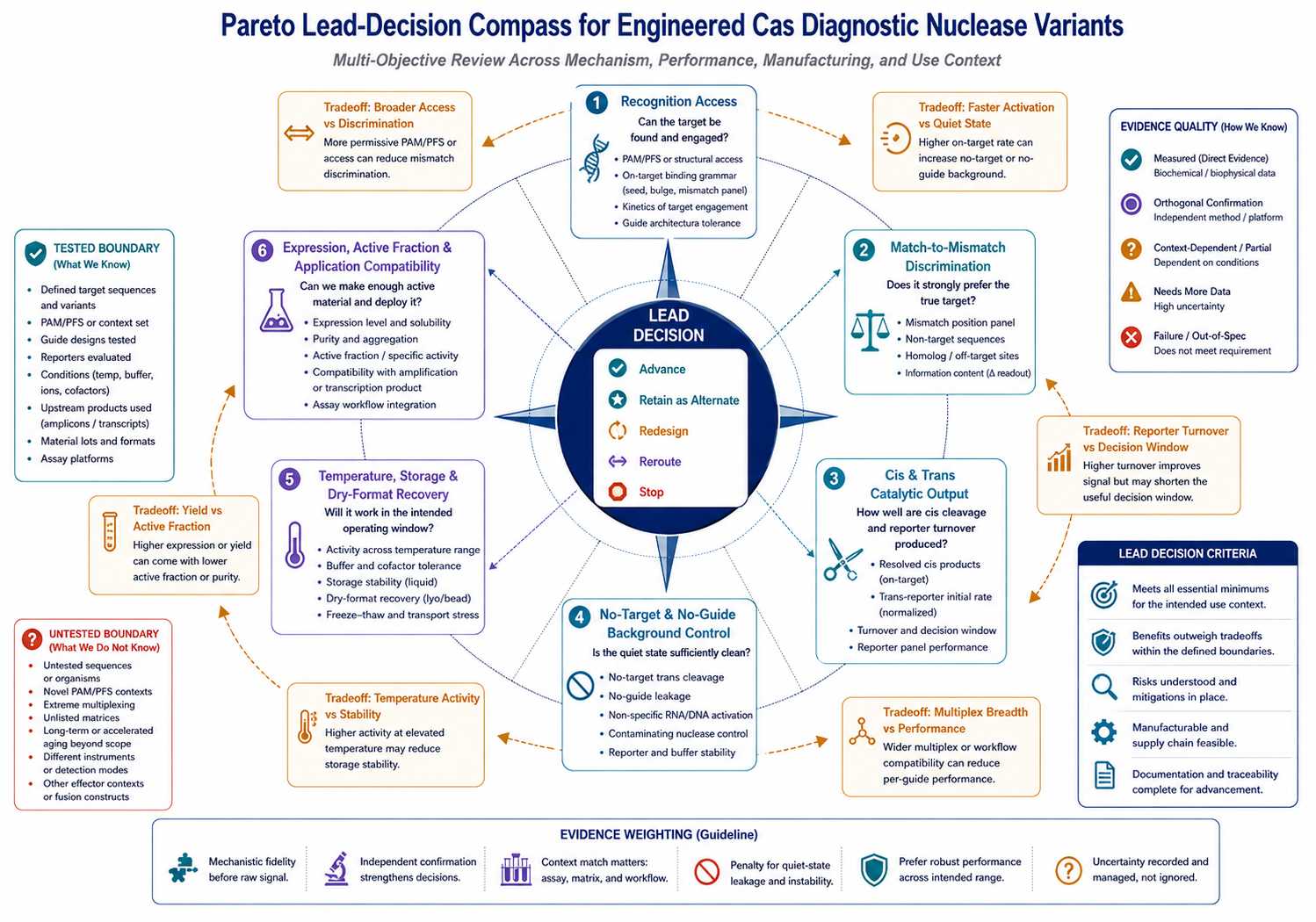 Pareto lead decision compass for engineered Cas diagnostic nuclease variants