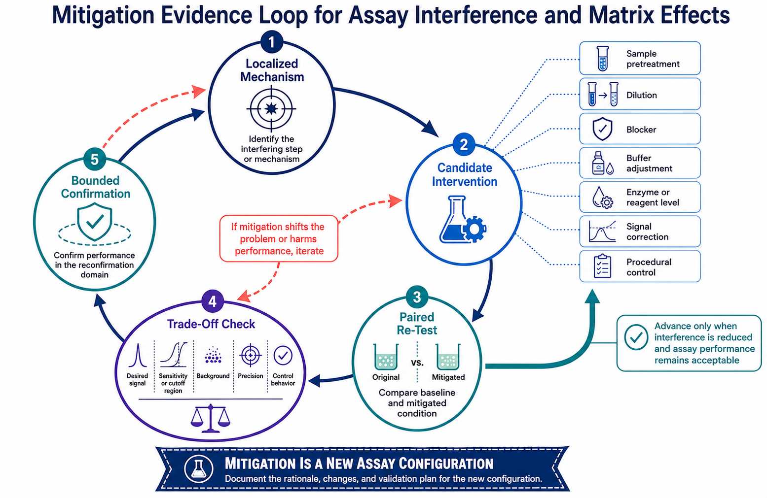 Mitigation evidence loop for diagnostic assay matrix effects connecting localized mechanism intervention trade off testing and bounded confirmation