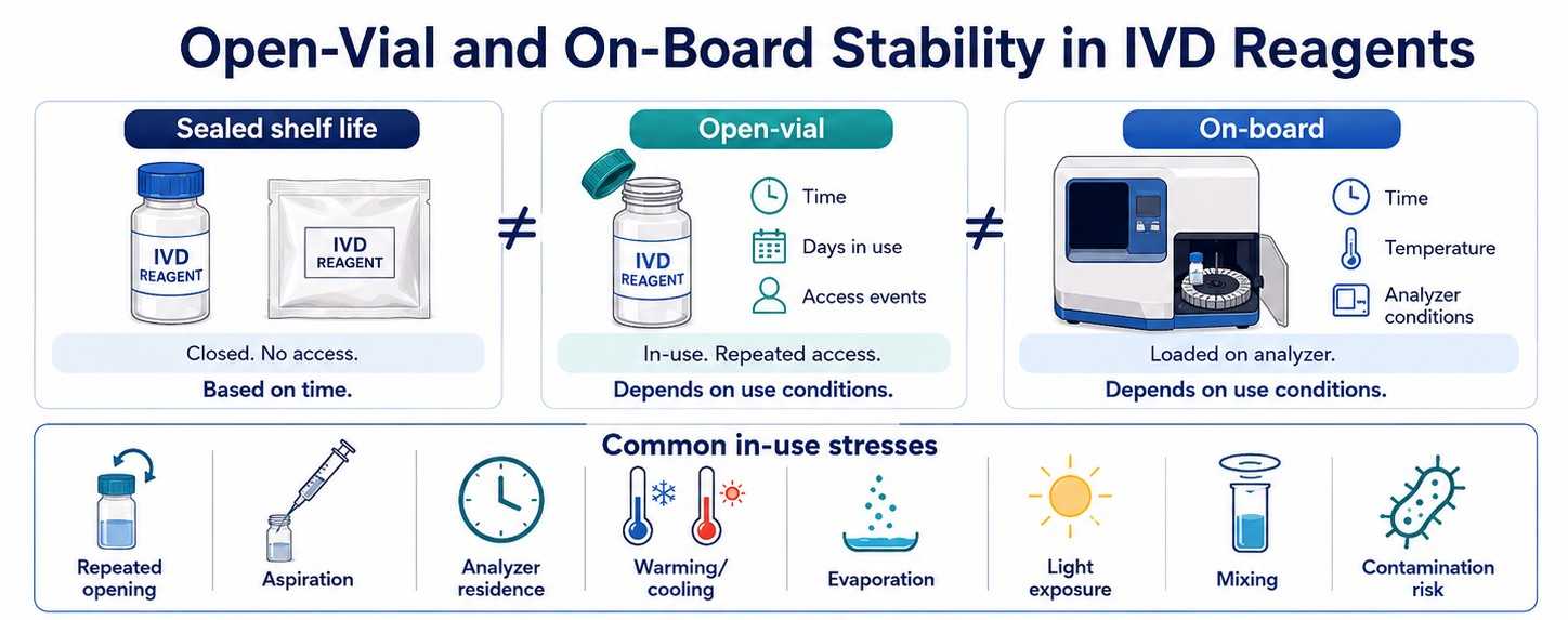 Open-Vial and On-Board Stability in IVD Reagents development framework