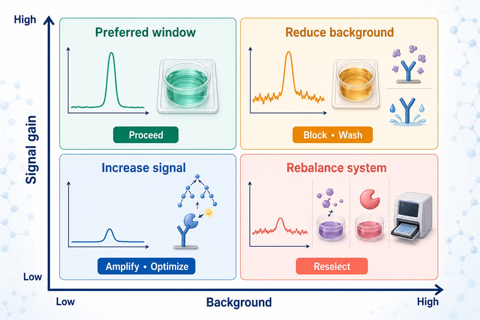 Signal gain versus background decision matrix