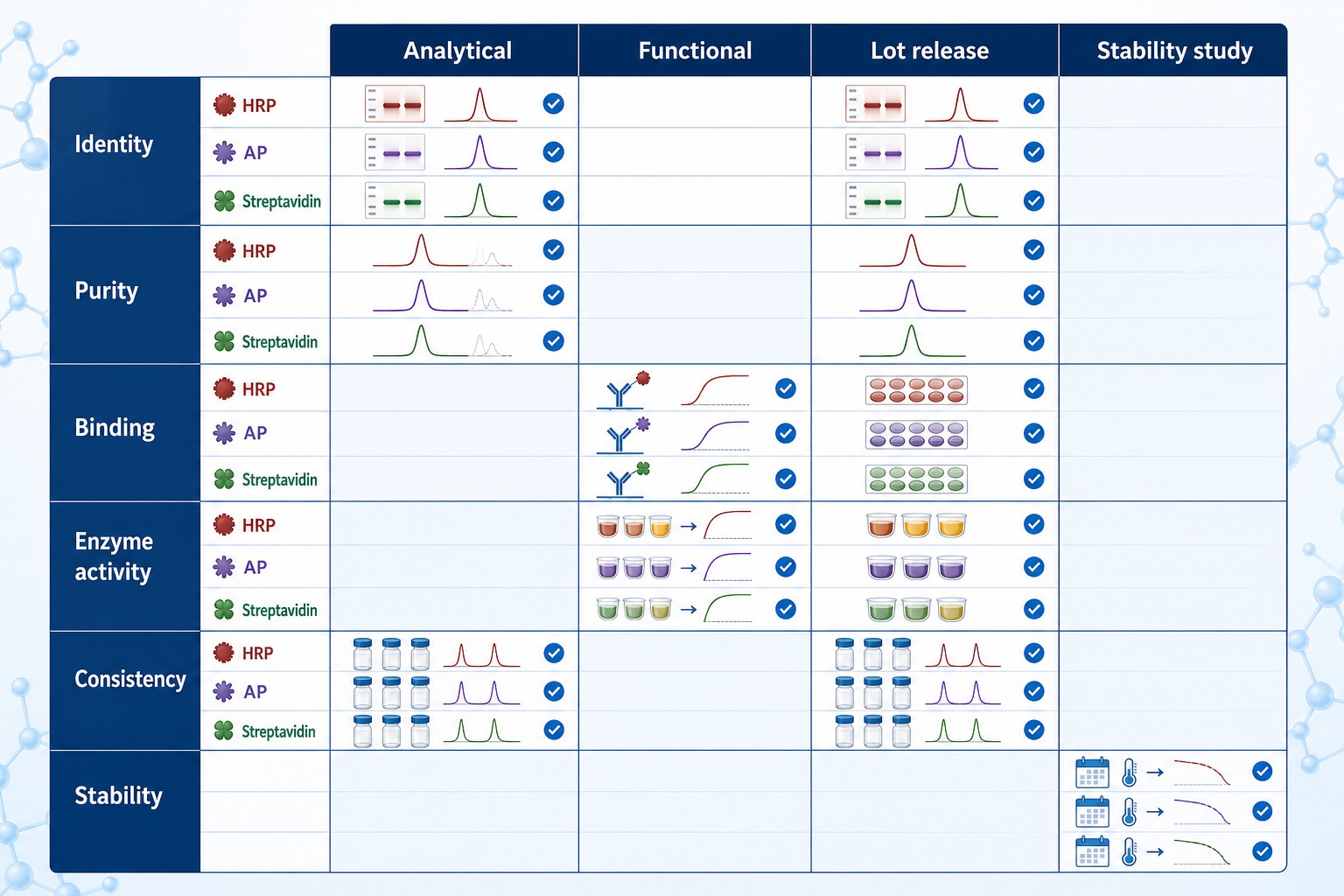 Conjugate qualification evidence matrix