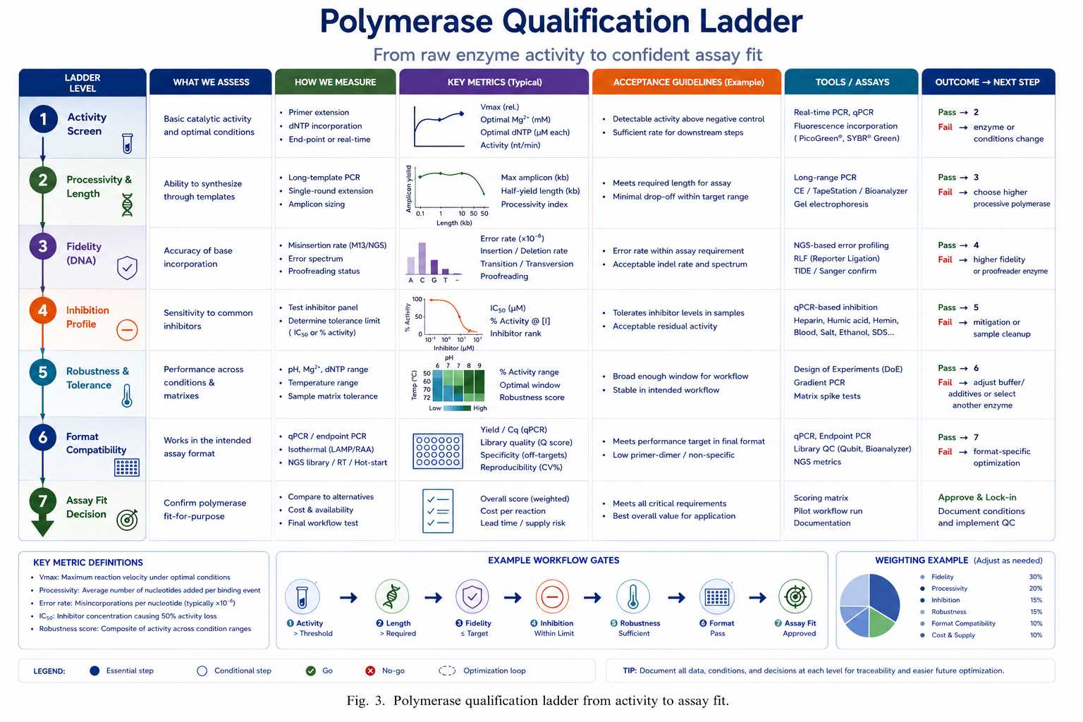 Polymerase qualification ladder from activity to assay fit